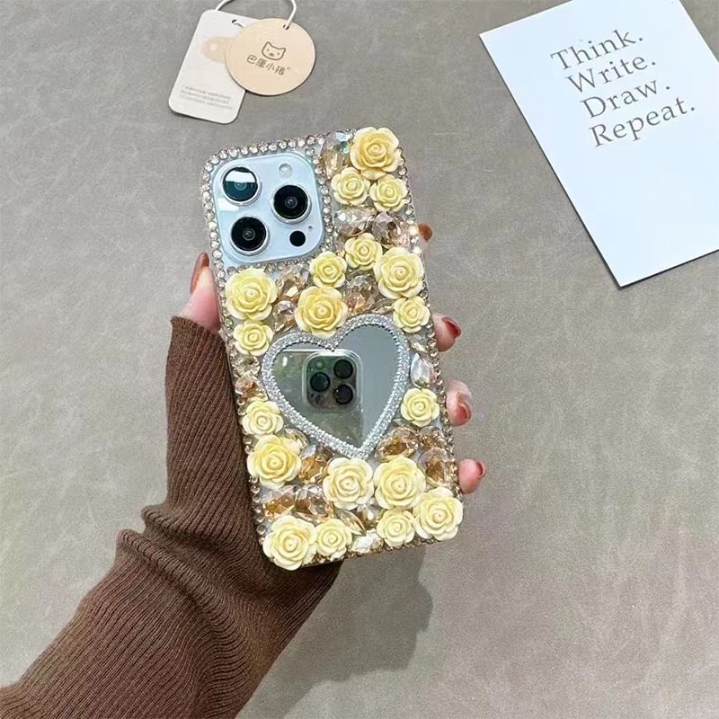 Rhinestone Mirrored Rose Case Phone