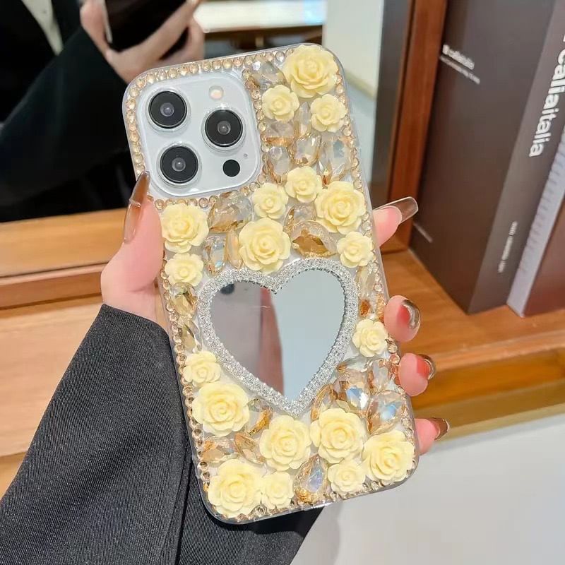 Rhinestone Mirrored Rose Case Phone