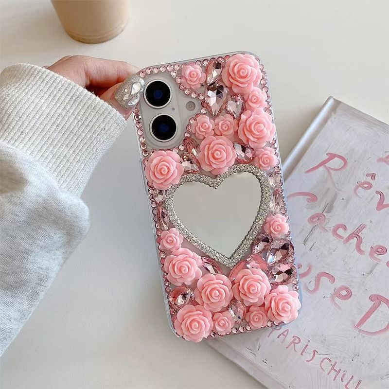 Rhinestone Mirrored Rose Case Phone