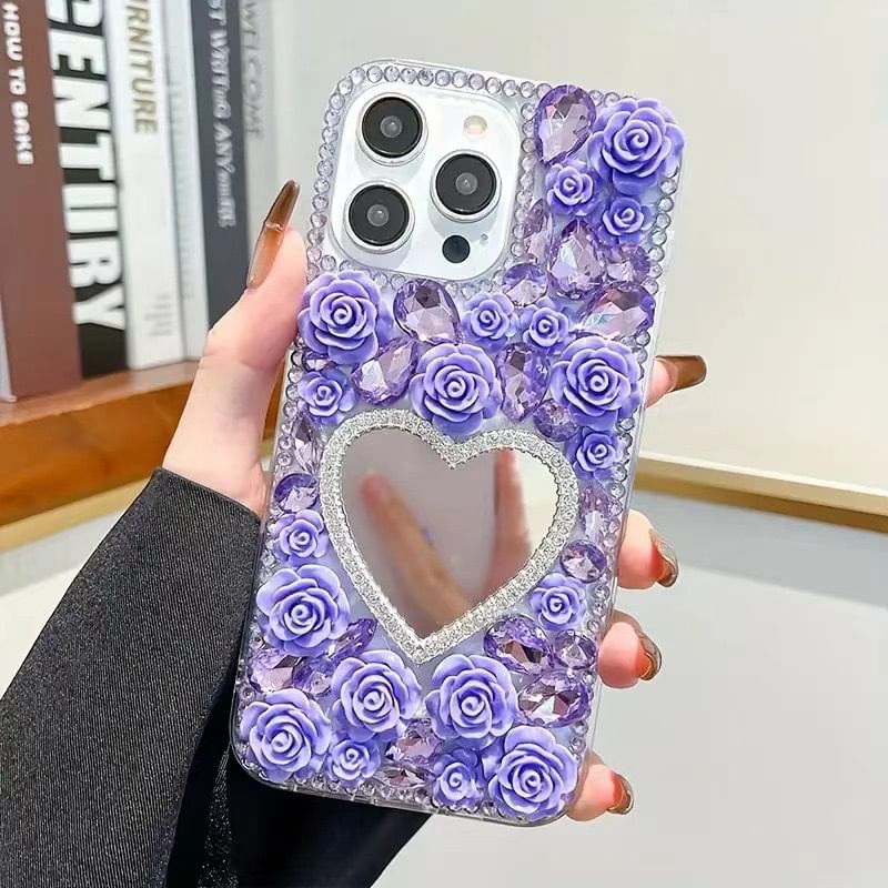 Rhinestone Mirrored Rose Case Phone
