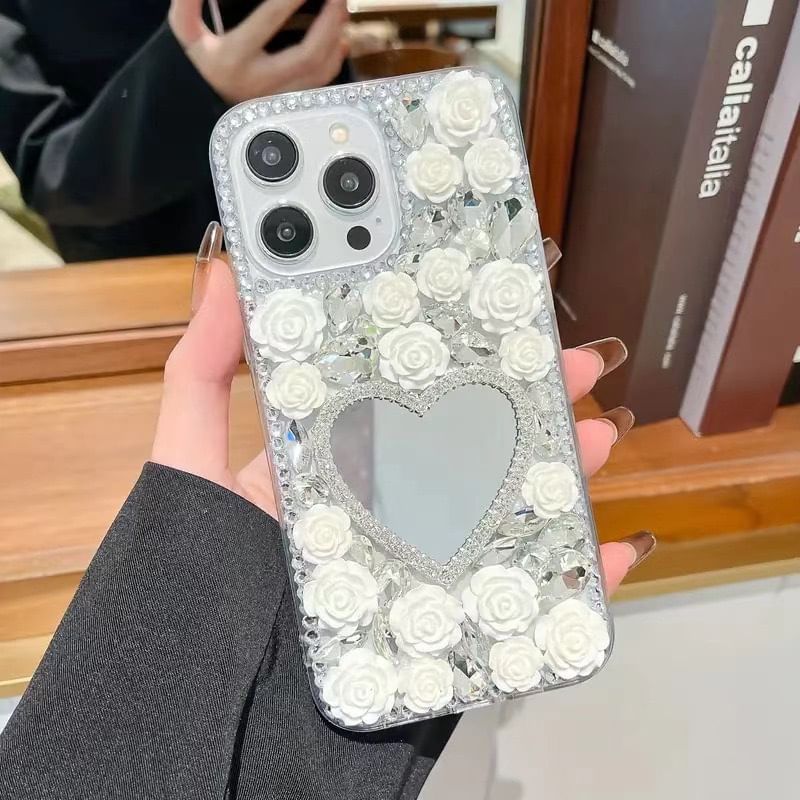 Rhinestone Mirrored Rose Case Phone