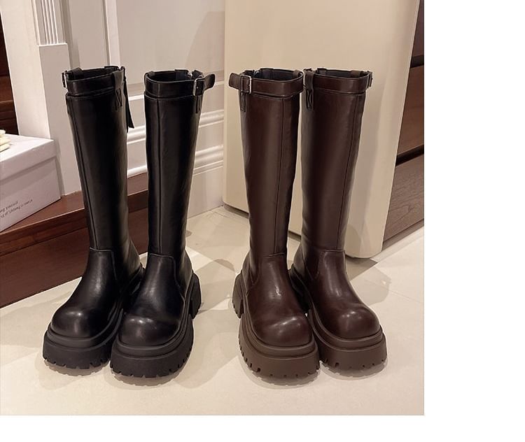Plain Buckled Tall Platform Boots