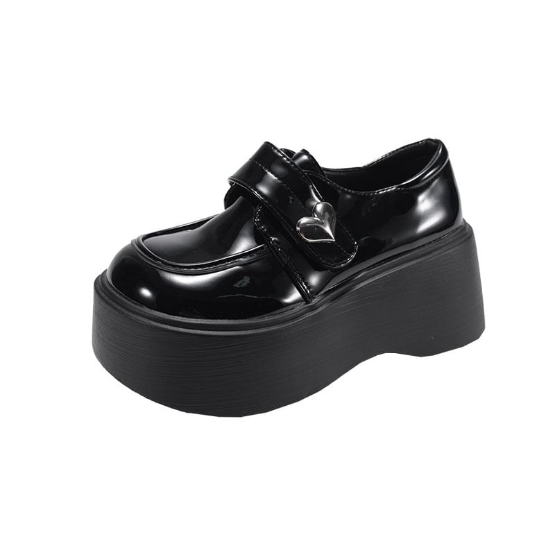 Leather Loafers Faux Platform Heart Accent