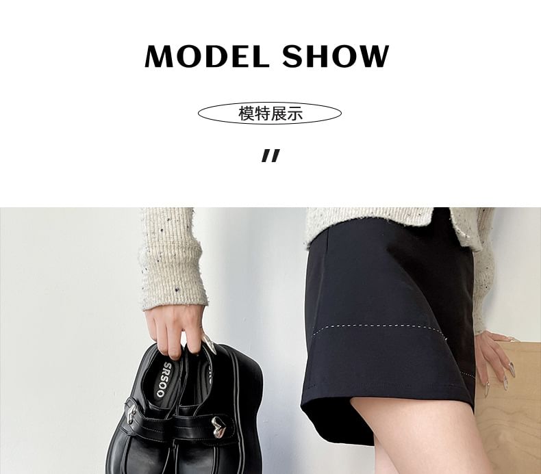 Leather Loafers Faux Platform Heart Accent