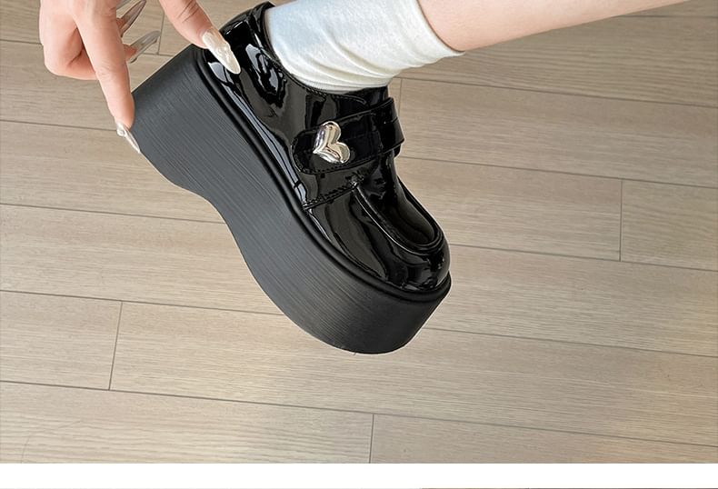 Leather Loafers Faux Platform Heart Accent