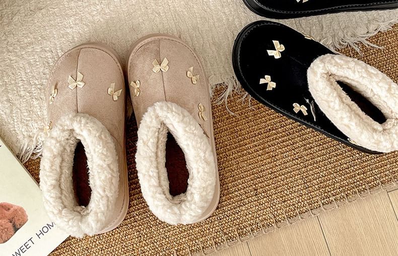 Platform Boots Bow Snow Short Fleece-Lined