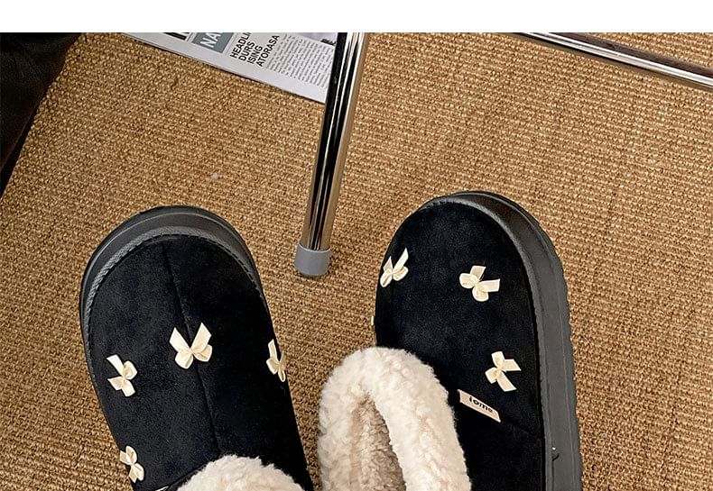 Platform Boots Bow Snow Short Fleece-Lined