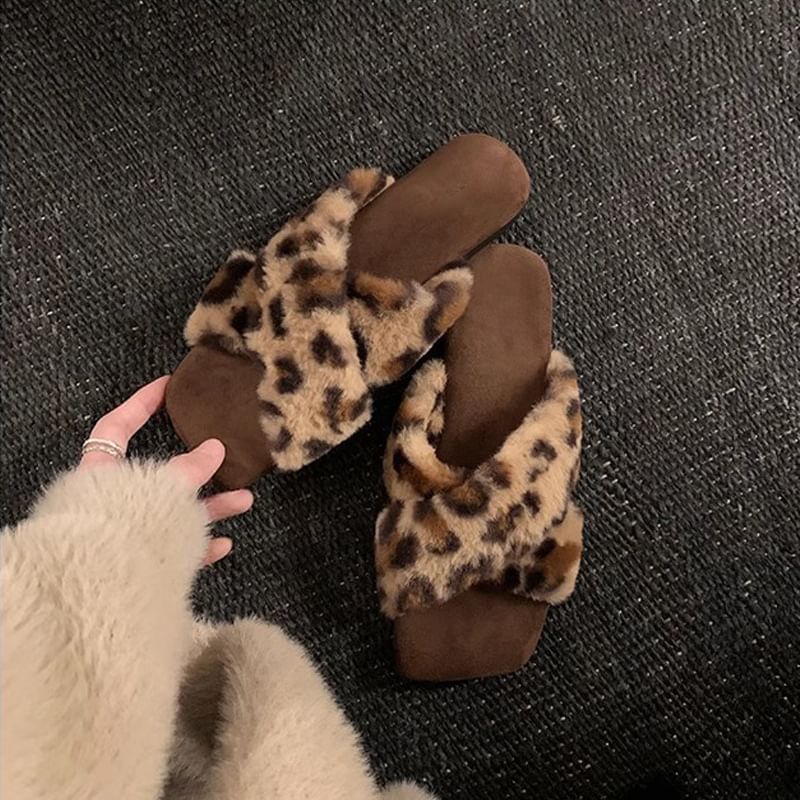 Fluffy Slide Cross Band Sandals