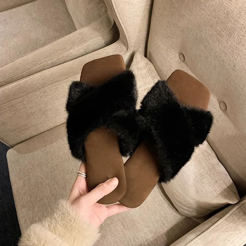 Fluffy Slide Cross Band Sandals