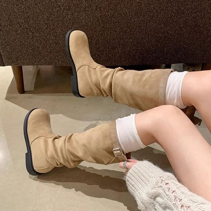 Calf Boots Plain Mid Tall / Buckled