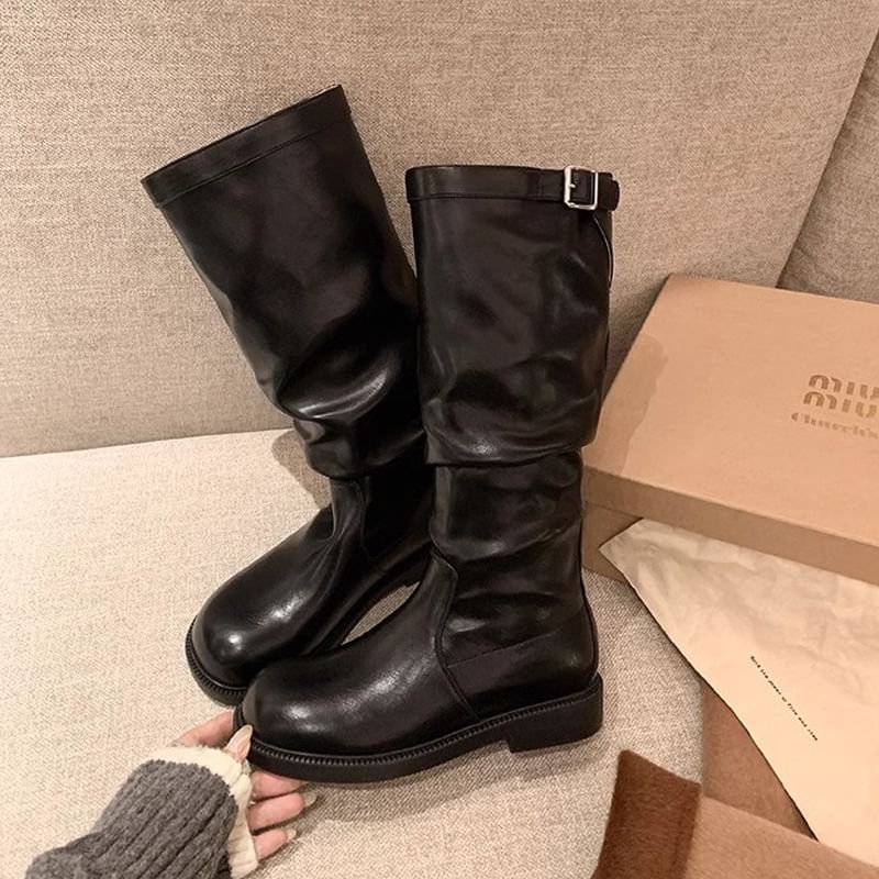 Calf Boots Plain Mid Tall / Buckled