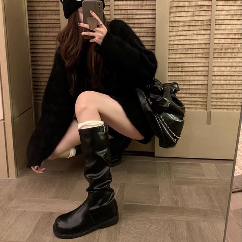 Calf Boots Plain Mid Tall / Buckled