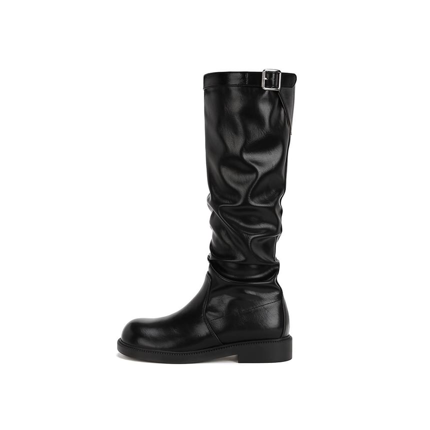 Calf Boots Plain Mid Tall / Buckled