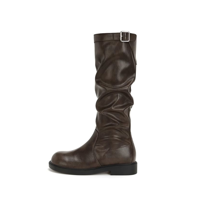 Calf Boots Plain Mid Tall / Buckled