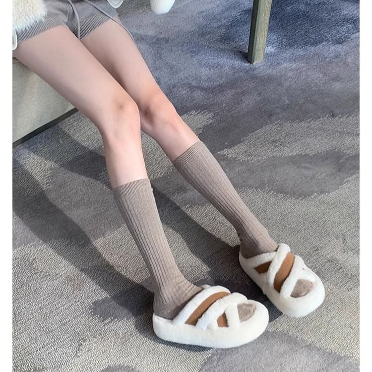 Sandals Plain Band Cross Fleece Slide