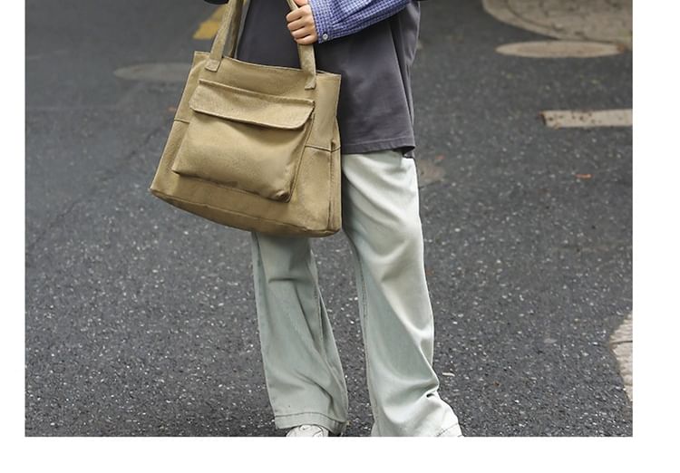 Tote Bag Plain Flap Pocket Canvas