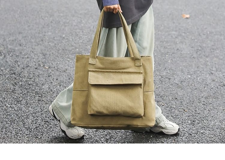 Tote Bag Plain Flap Pocket Canvas