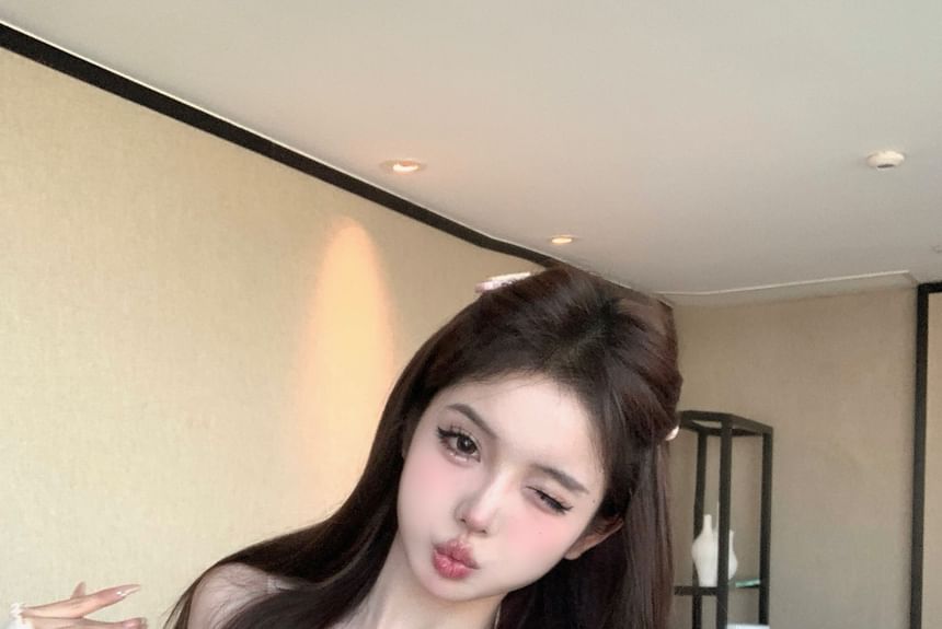 A-Line Lace Ruffle Plain Waist Skirt Ribbed Bowknot Cami Mini Knit Trim Mid / Cardigan Top