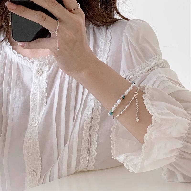 Freshwater Sterling S925 Bracelet Silver / Bead Pearl