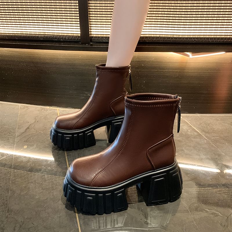 Leather Platform Short Boots Faux