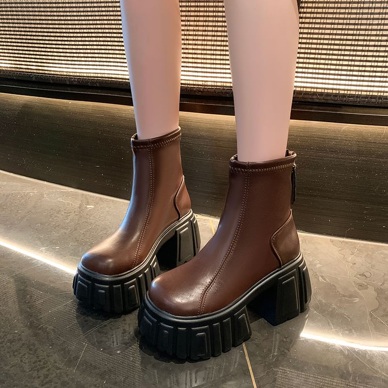 Leather Platform Short Boots Faux