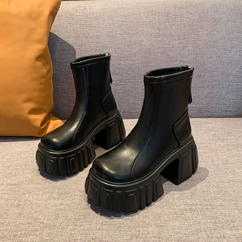 Leather Platform Short Boots Faux