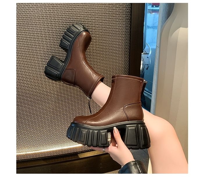 Leather Platform Short Boots Faux