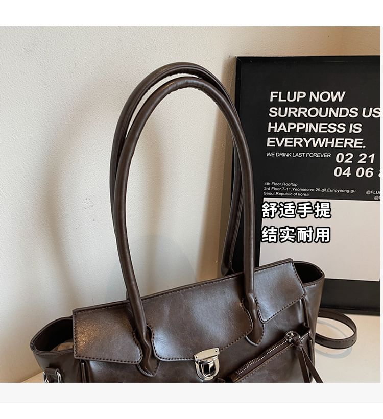 Leather Faux Bag Multi-Pocket Tote