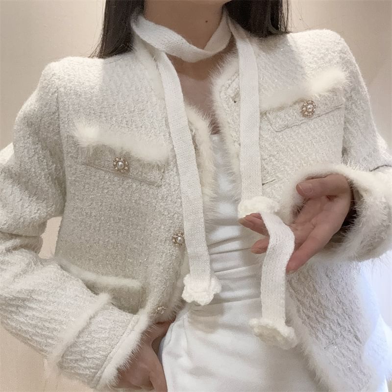 Detail Flower Narrow Knit Scarf