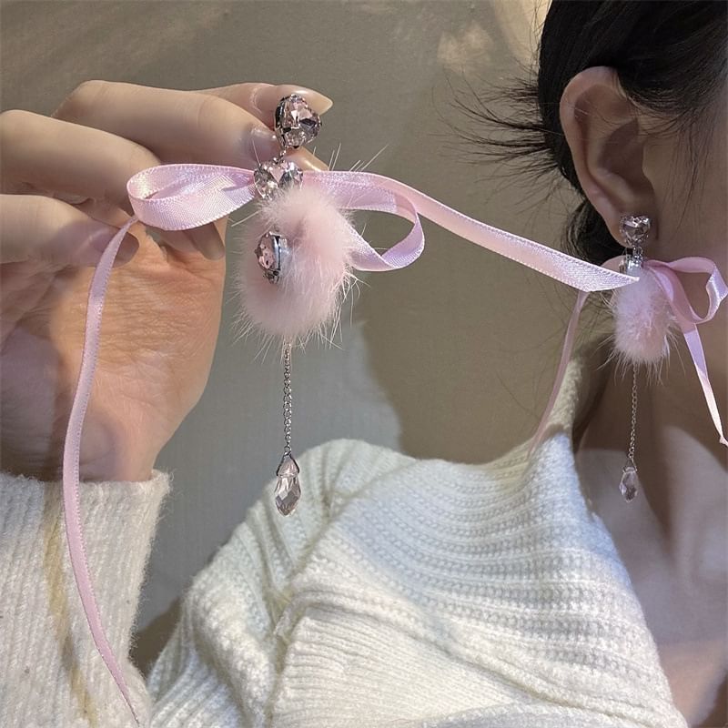 Rhinestone Dangle Earring Bowknot