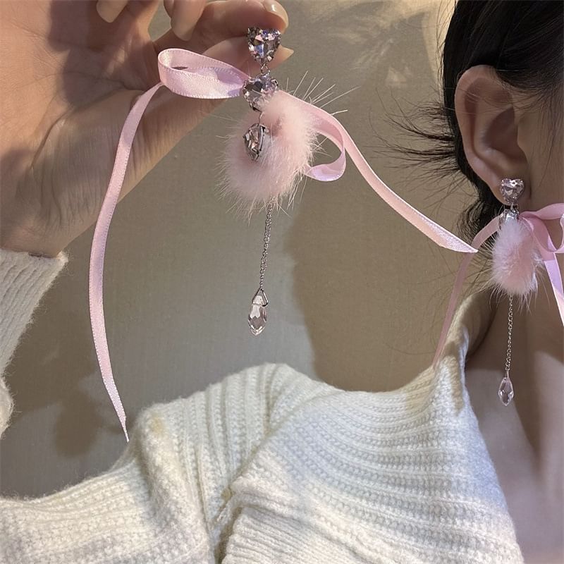 Rhinestone Dangle Earring Bowknot
