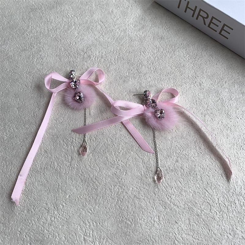 Rhinestone Dangle Earring Bowknot
