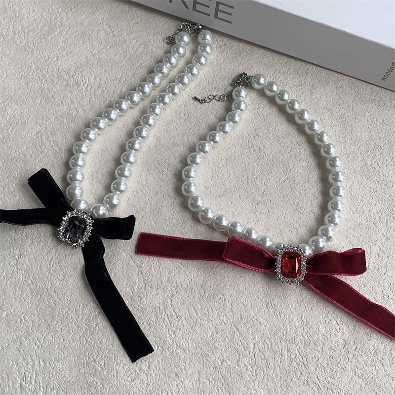 Faux Pearl Choker Bow