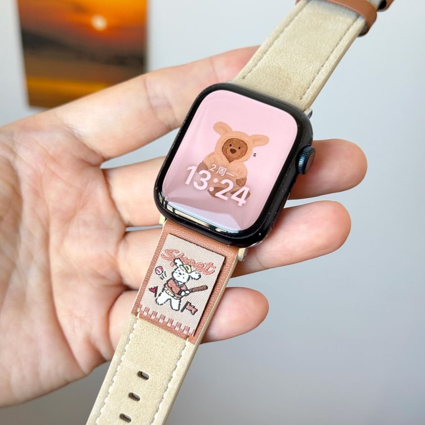 Apple Animal Genuine Watch Band Embroidered Leather