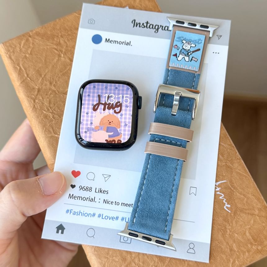 Apple Animal Genuine Watch Band Embroidered Leather