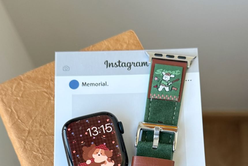 Apple Animal Genuine Watch Band Embroidered Leather