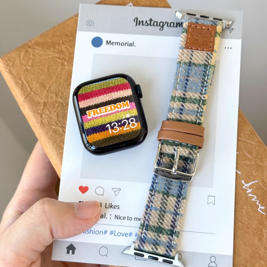 Plaid Band Watch Apple Fabric