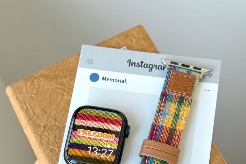 Plaid Band Watch Apple Fabric