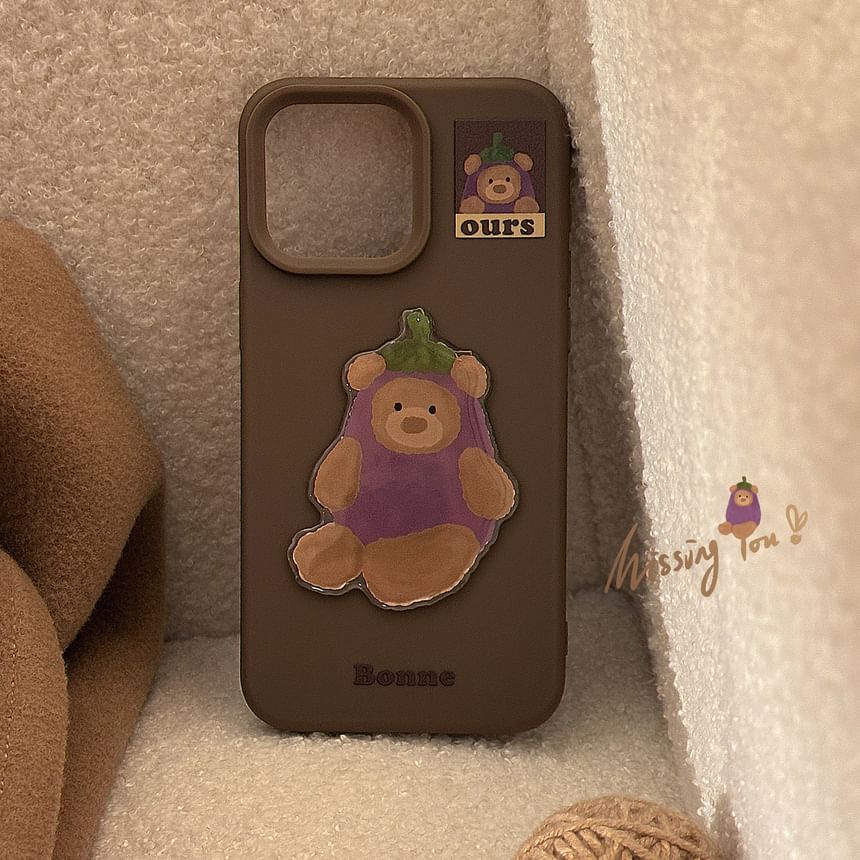 Phone Set Case Bell Eggplant Charm / Pom Bear