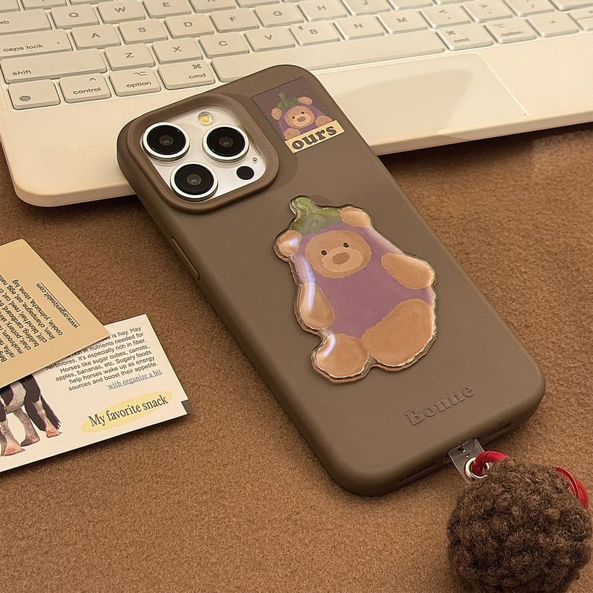 Phone Set Case Bell Eggplant Charm / Pom Bear