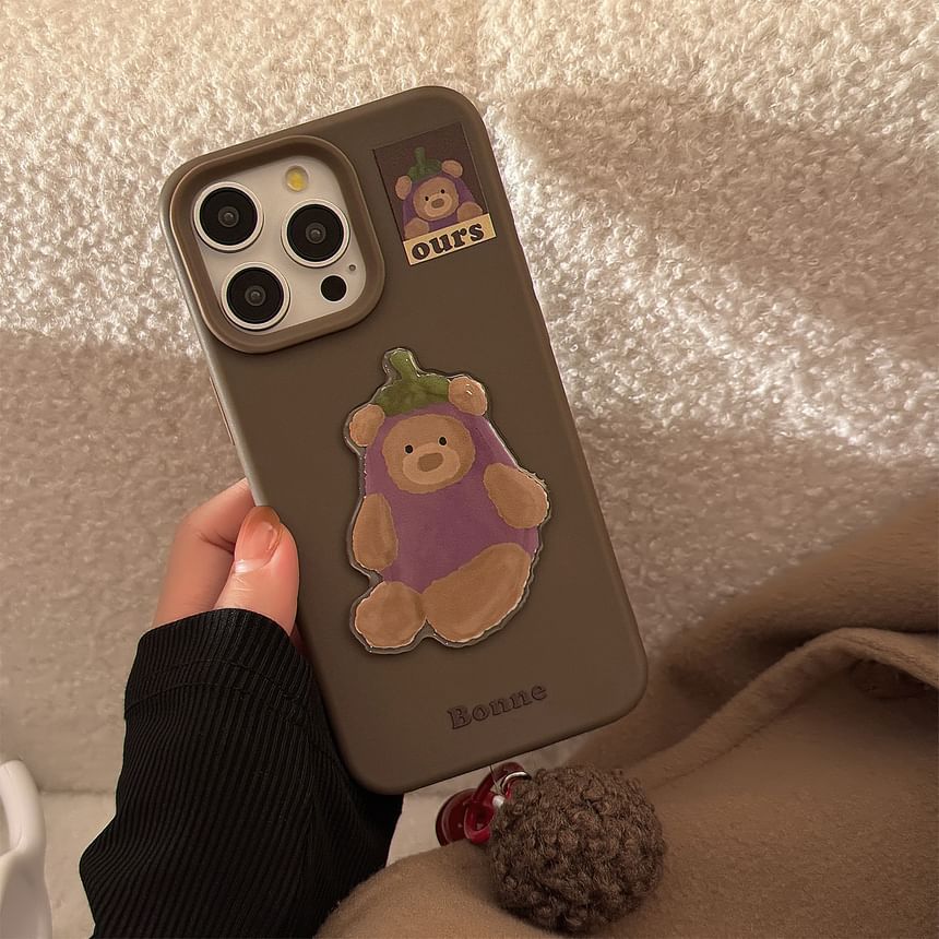 Phone Set Case Bell Eggplant Charm / Pom Bear