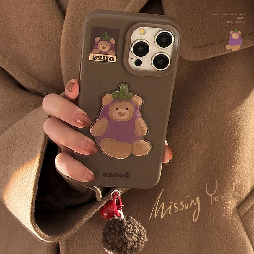 Phone Set Case Bell Eggplant Charm / Pom Bear
