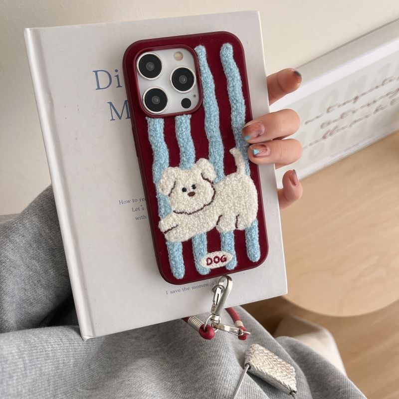 Phone Embroidered Striped Case Dog
