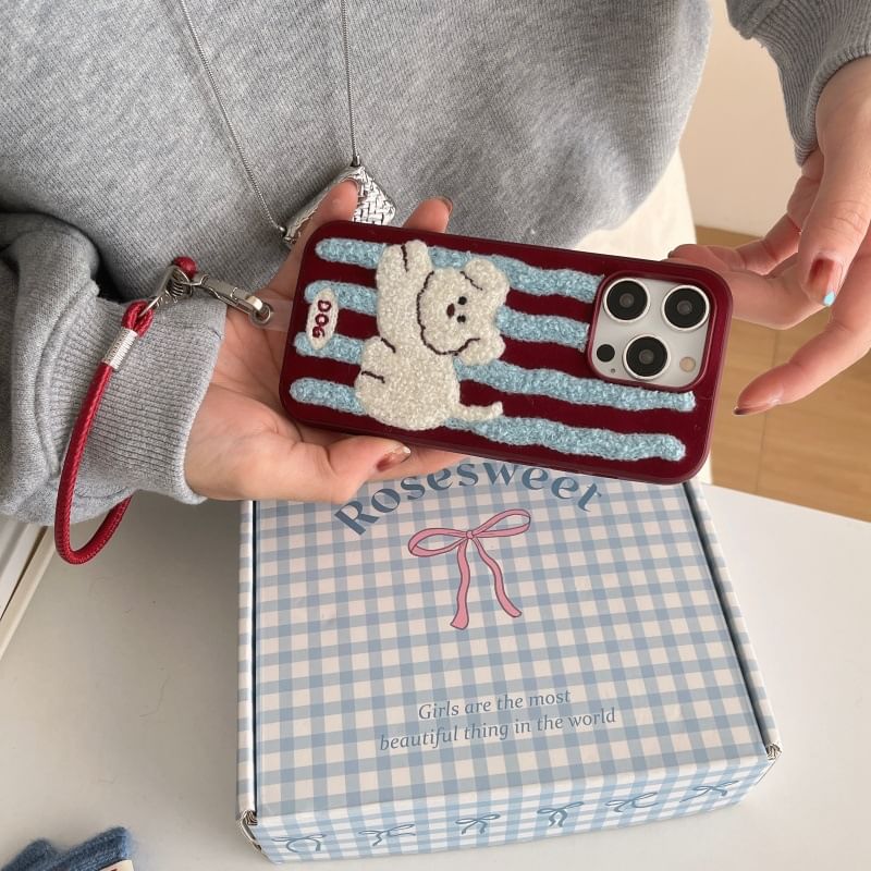 Phone Embroidered Striped Case Dog
