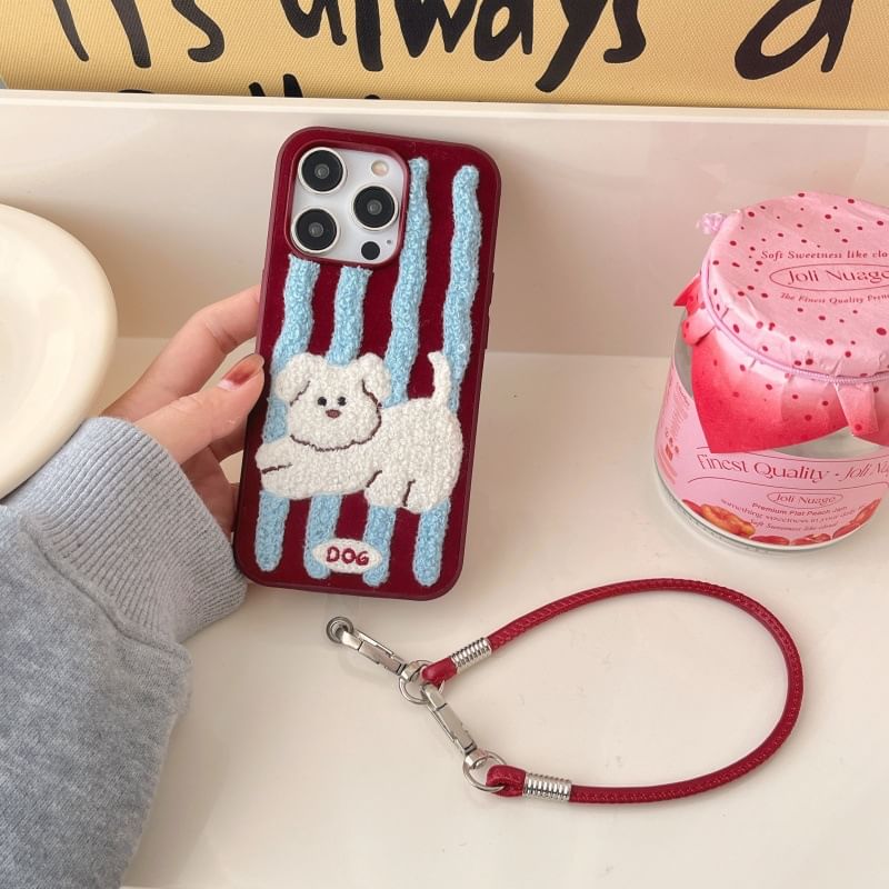 Phone Embroidered Striped Case Dog