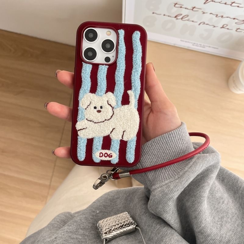 Phone Embroidered Striped Case Dog