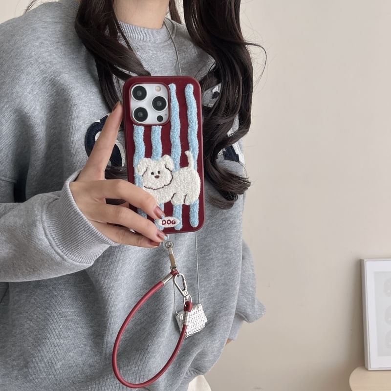 Phone Embroidered Striped Case Dog