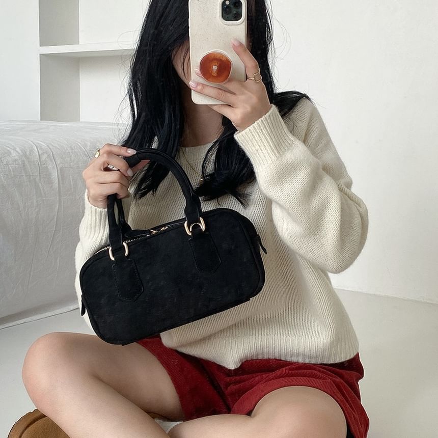 Suede Faux Handle Top Crossbody Bag