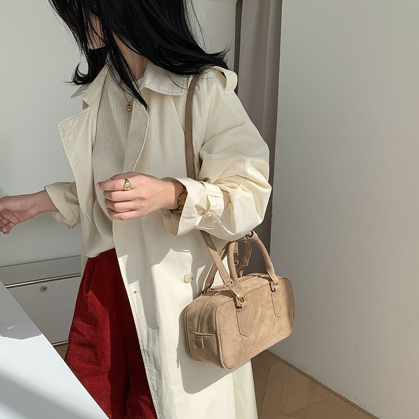 Suede Faux Handle Top Crossbody Bag