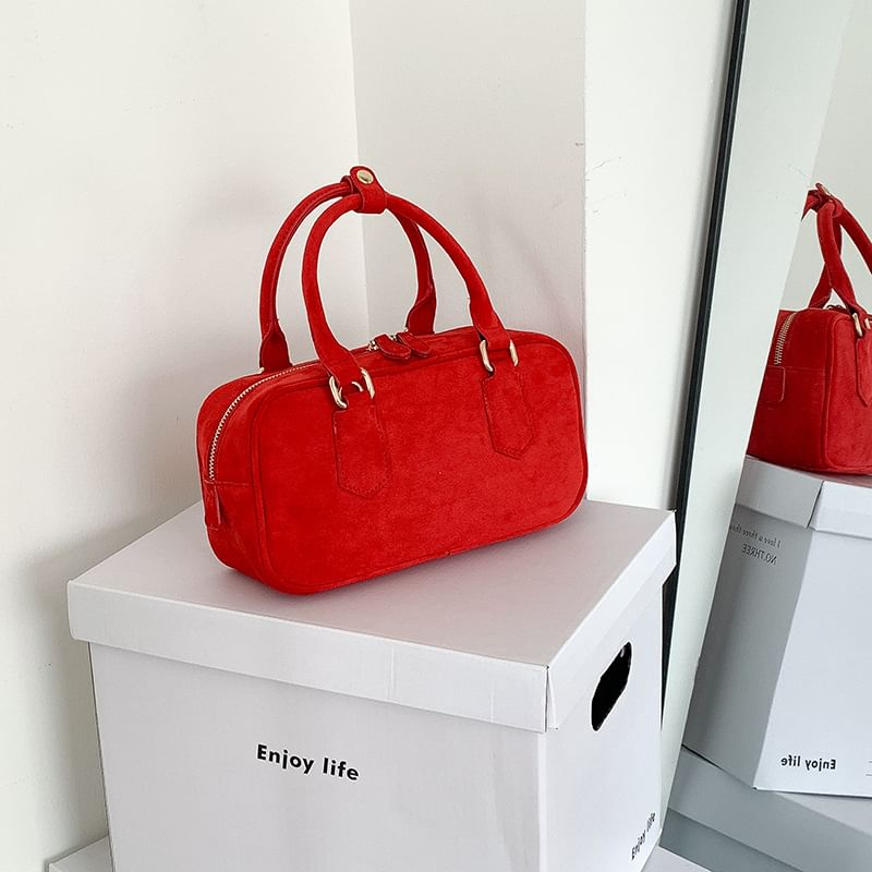 Suede Faux Handle Top Crossbody Bag